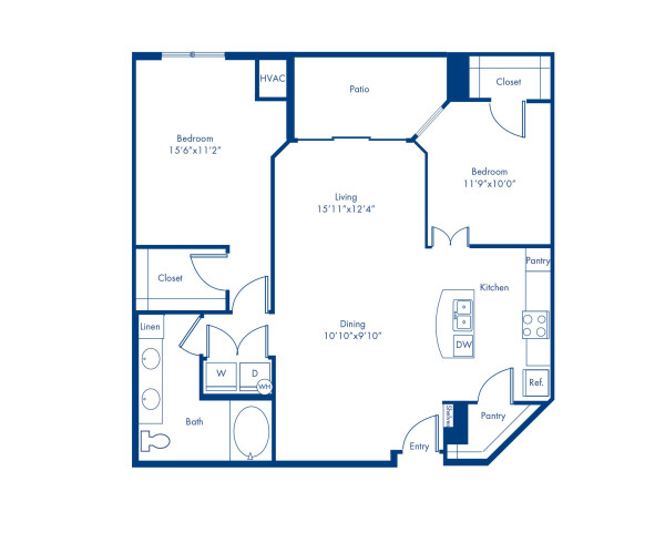 The Nantucket floor plan, 2 bed, 1 bath, 1087 sq ft accessible apartment home at Camden Grandview Apartments in Charlotte, NC
