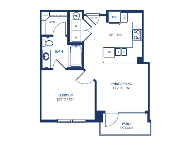 Blueprint of A1 Floor Plan, 1 Bedroom and 1 Bathroom at Camden Victory Park Apartments in Dallas, TX