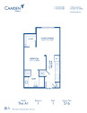 Blueprint of A1 Floor Plan, Studio with 1 Bathroom at Camden Gallery Apartments in Charlotte, NC