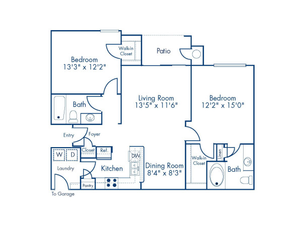 Blueprint of B3 Floor Plan, 2 Bedrooms and 2 Bathrooms at Camden Stoneleigh Apartments in Austin, TX
