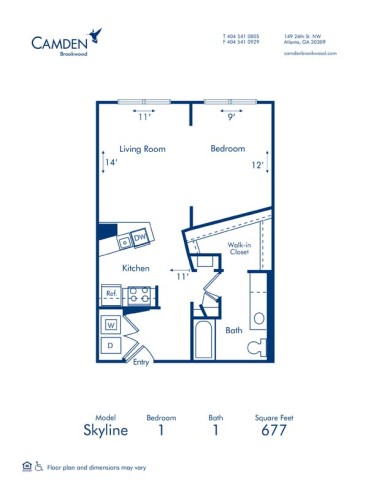 Blueprint of Skyline Floor Plan, Studio with 1 Bathroom at Camden Brookwood Apartments in Atlanta, GA
