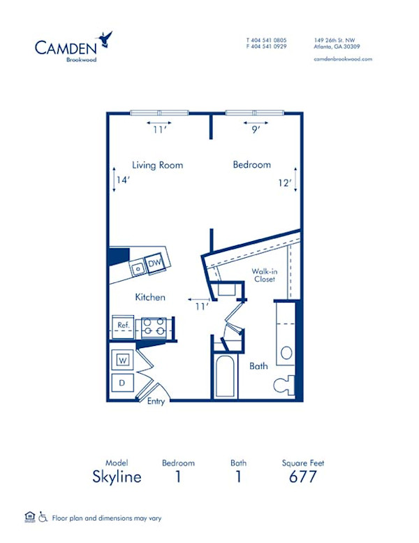 Blueprint of Skyline Floor Plan, Studio with 1 Bathroom at Camden Brookwood Apartments in Atlanta, GA