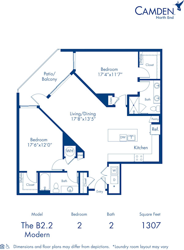 Camden North End apartments in Phoenix, Arizona two bedroom, two bathroom floor plan B2.2