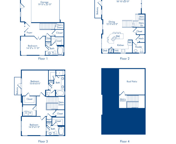 Camden Highland Village apartments in Houston, TX three bedroom townhome 14 blueprint