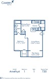 Blueprint of Amethyst Floor Plan, 1 Bedroom and 1 Bathroom at Camden Lago Vista Apartments in Orlando, FL