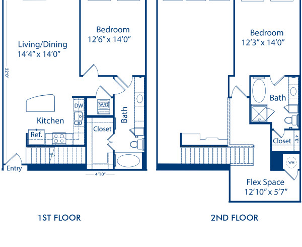 Blueprint of LaGuardia 1 Floor Plan, 2 Bedrooms and 2 Bathrooms at Camden Belmont Apartments in Dallas, TX