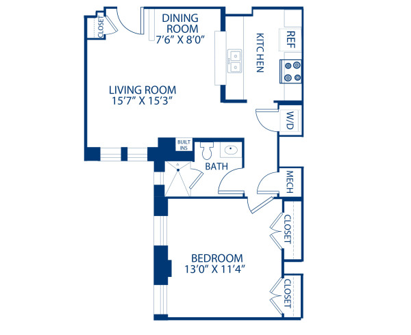 Blueprint of 1.1EE Floor Plan, 1 Bedroom and 1 Bathroom at Camden Roosevelt Apartments in Washington, DC