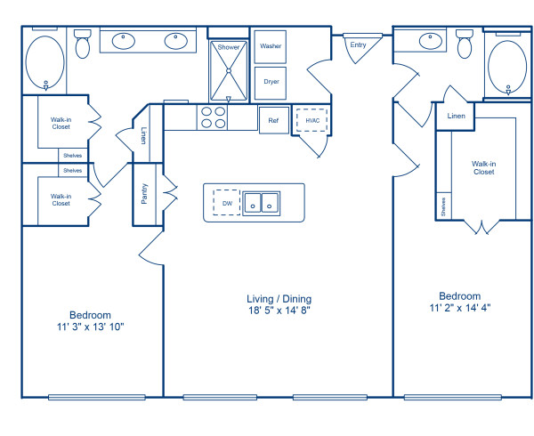Blueprint of Richmond - Loft Floor Plan, 2 Bedrooms and 2 Bathrooms at Camden City Centre Apartments in Houston, TX