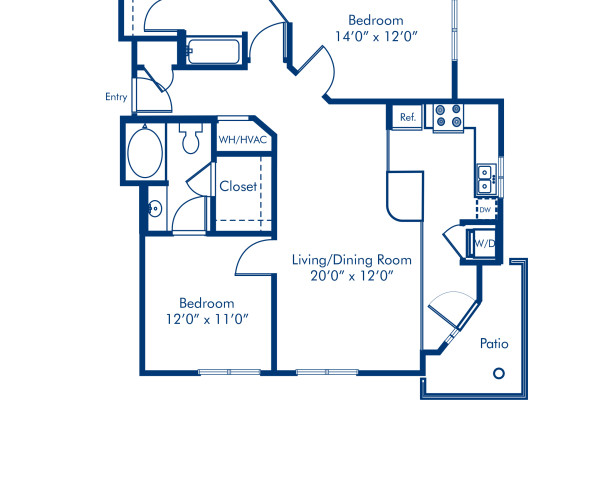 Blueprint of B2A Floor Plan, 2 Bedrooms and 2 Bathrooms at Camden Dilworth Apartments in Charlotte, NC
