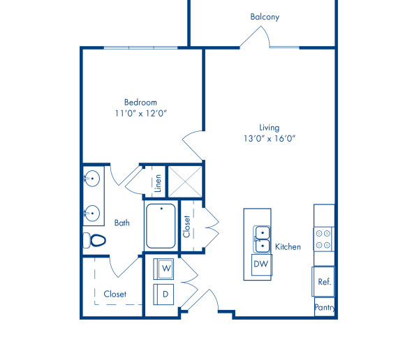 Blueprint of Candler Floor Plan, 1 Bedroom and 1 Bathroom at Camden Buckhead Square Apartments in Atlanta, GA