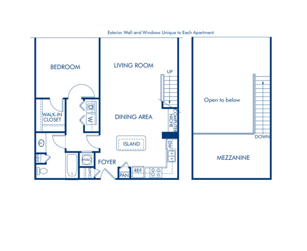 Blueprint of Tara Floor Plan, 1 Bedroom and 1 Bathroom at Camden Midtown Atlanta Apartments in Atlanta, GA
