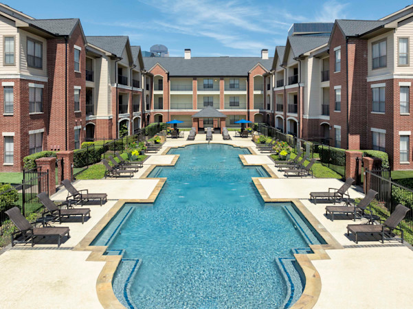 Aerial view of Pool 1 at Camden Farmers Market apartments in Dallas, TX
