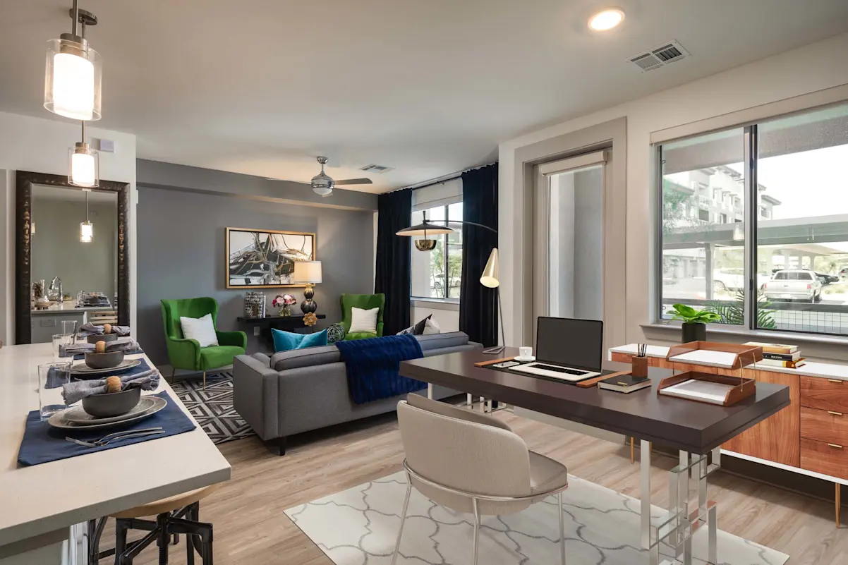 Furnished dining and living area at Camden North End.