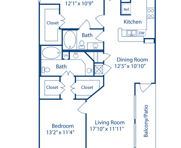 Blueprint of G2 Floor Plan, 2 Bedrooms and 2 Bathrooms at Camden Greenway Apartments in Houston, TX