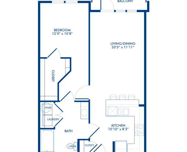1 bed and 1 bath, B1-1A floor plan at Camden Southline in Charlotte, NC