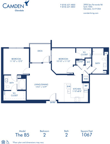 Blueprint of B5 Floor Plan, 2 Bedrooms and 2 Bathrooms at Camden Glendale Apartments in Glendale, CA