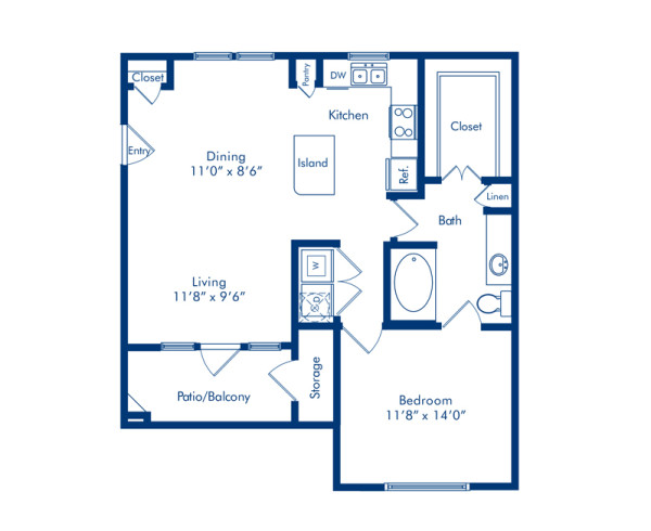 Blueprint of Cherry Floor Plan, 1 Bedroom and 1 Bathroom at Camden Whispering Oaks Apartments in Houston, TX