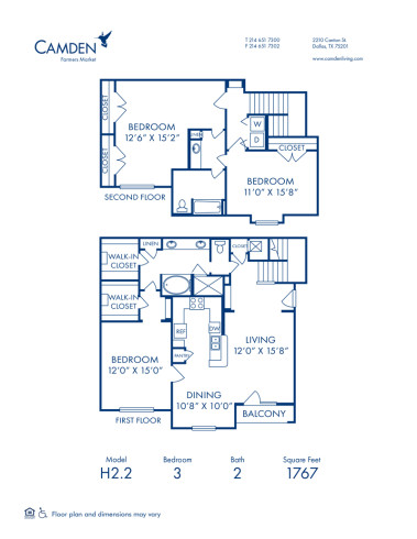 Blueprint of H2.2 Floorplan at Camden Farmers Market Apartments in Dallas, TX