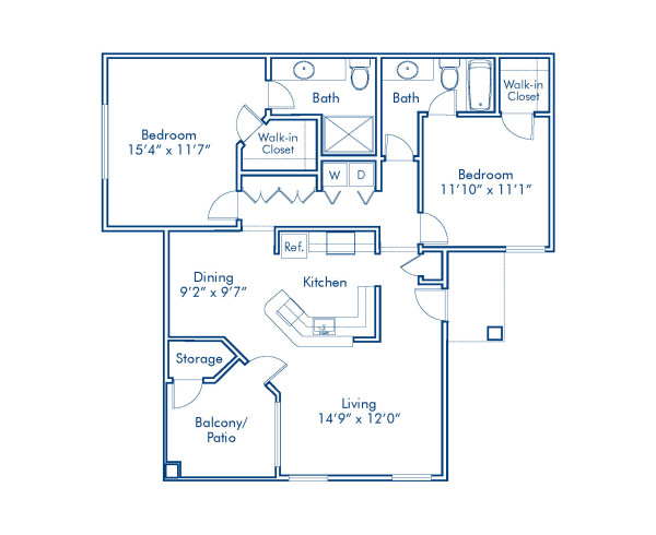 Blueprint of G Floor Plan, 2 Bedrooms and 2 Bathrooms at Camden San Paloma Apartments in Scottsdale, AZ