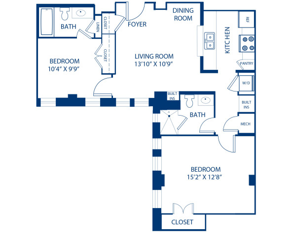 Blueprint of 2.2AI Floor Plan, 2 Bedrooms and 2 Bathrooms at Camden Roosevelt Apartments in Washington, DC