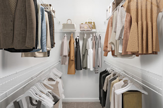 Modern finish spacious walk-in closet at Camden Travis Street Apartments in Midtown Houston, Tx
