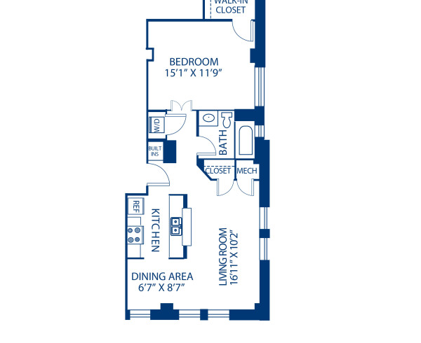 Blueprint of 1.1GG Floor Plan, 1 Bedroom and 1 Bathroom at Camden Roosevelt Apartments in Washington, DC