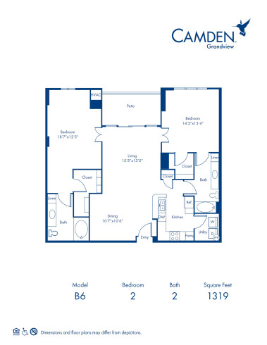 Blueprint of The Buckhead Floor Plan, 2 Bedrooms and 2 Bathrooms at Camden Grandview Apartments in Charlotte, NC