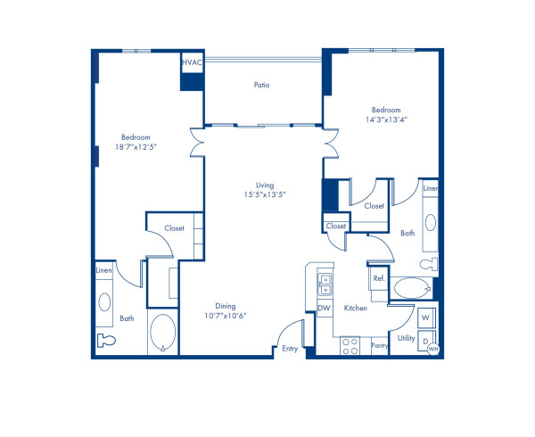 Blueprint of The Buckhead Floor Plan, 2 Bedrooms and 2 Bathrooms at Camden Grandview Apartments in Charlotte, NC