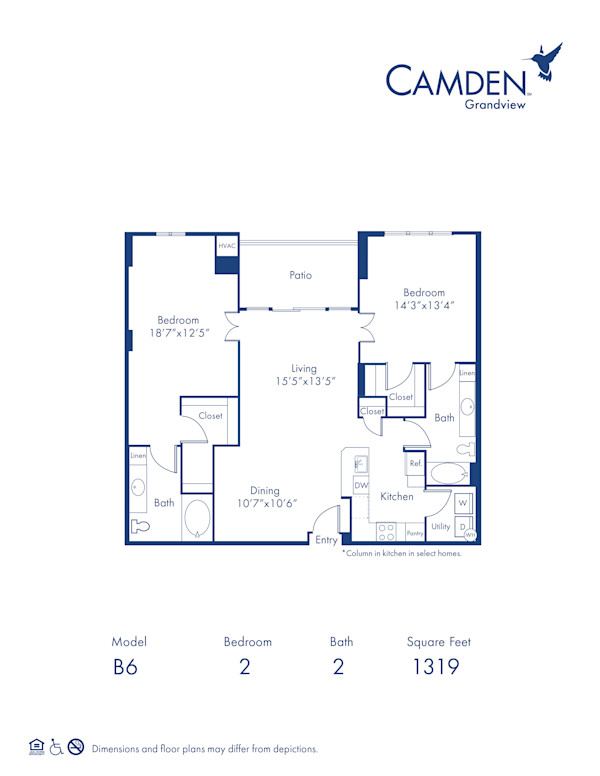 Blueprint of The Buckhead Floor Plan, 2 Bedrooms and 2 Bathrooms at Camden Grandview Apartments in Charlotte, NC