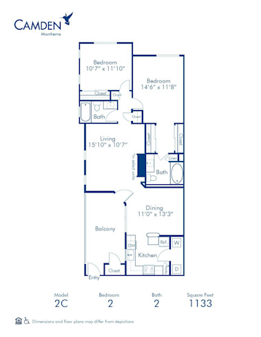 Blueprint of 2C Floor Plan, 2 Bedrooms and 2 Bathrooms at Camden Montierra Apartments in Scottsdale, AZ