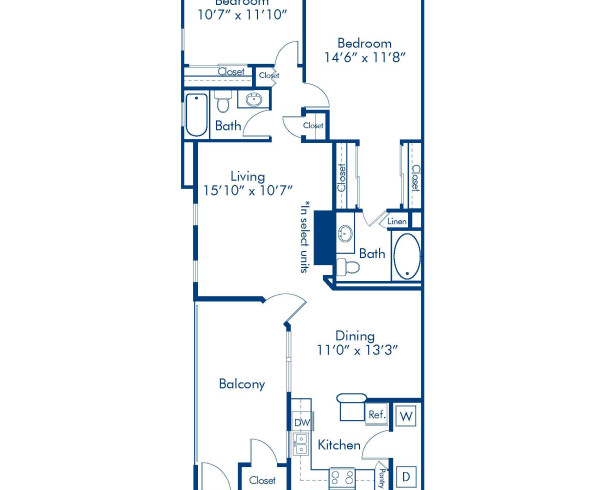 Blueprint of 2C Floor Plan, 2 Bedrooms and 2 Bathrooms at Camden Montierra Apartments in Scottsdale, AZ