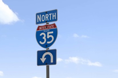 Highway 35 sign near Camden Rainey Street apartments in Austin, TX