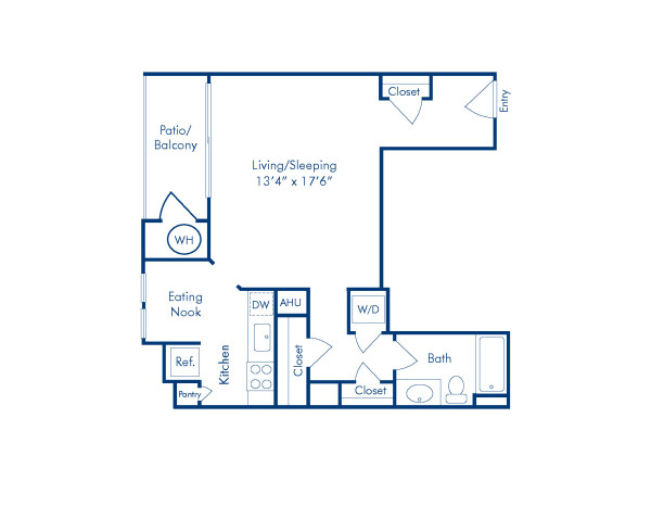 Blueprint of Kent Floor Plan, Studio with 1 Bathroom at Camden Potomac Yard Apartments in Arlington, VA