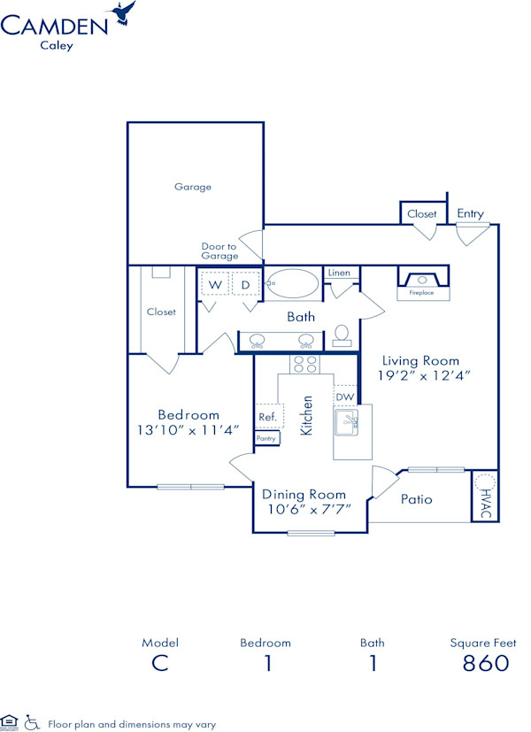 Blueprint of C Floor Plan, 1 Bedroom and 1 Bathroom at Camden Caley Apartments in Englewood, CO
