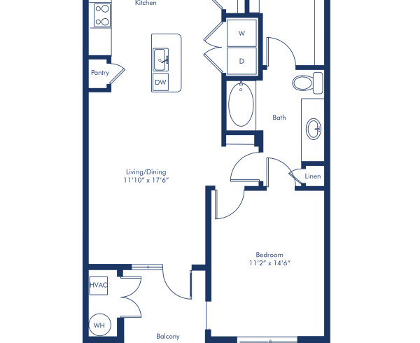 Camden Rino apartments in Denver one bedroom floor plan diagram, The A6