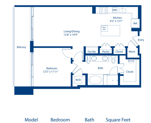 Camden Downtown Houston apartments one bedroom floor plan A9