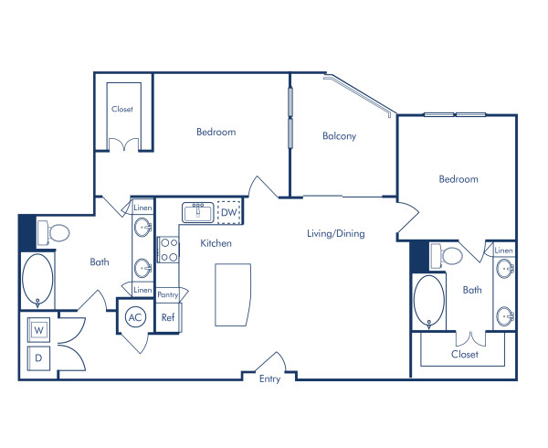 Camden Rainey Street apartments in Austin, TX floor plan B3 two bedroom