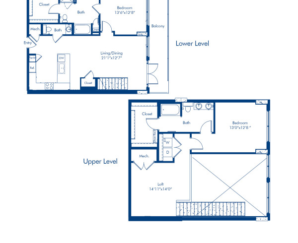 Camden Buckhead apartments in Atlanta, GA, 2 bed, 2.5 bath townhome floor plan PH10