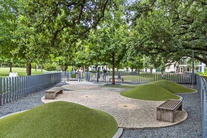 Levy Park dog park across the street from Camden Greenway Apartments in Houston, TX