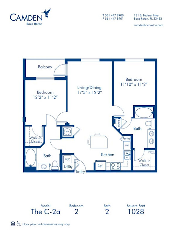 Blueprint of The C-2a Floor Plan, 2 Bedrooms and 2 Bathrooms at Camden Boca Raton Apartments in Boca Raton, FL