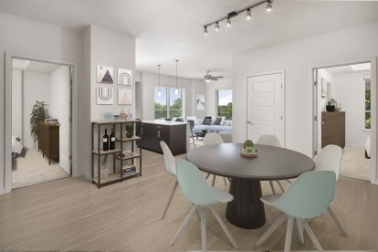 Dining space and two bedrooms at Camden Rainey Street