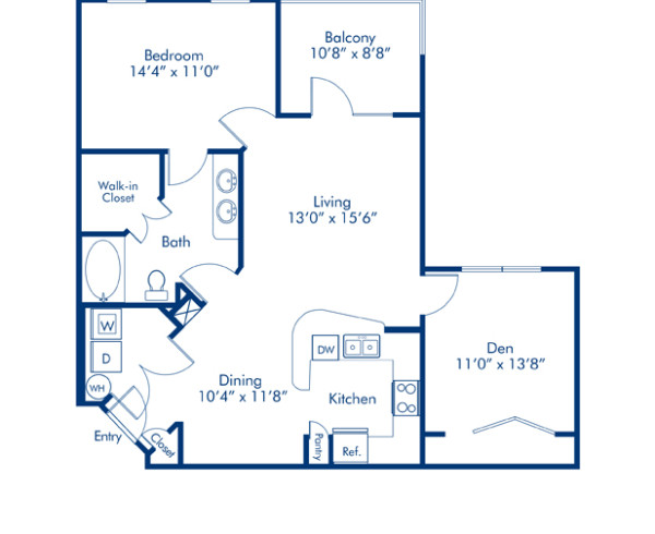 Blueprint of Mallory Floor Plan, 1 Bedroom and 1 Bathroom at Camden Town Square Apartments in Kissimmee, FL
