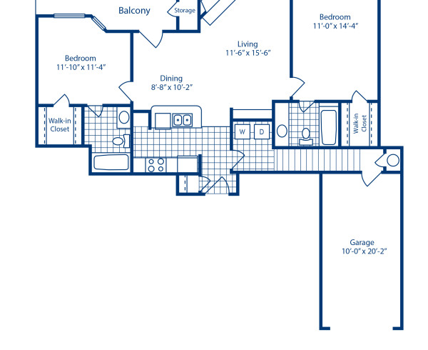 Blueprint of B1.2 Floor Plan, 2 Bedrooms and 2 Bathrooms at Camden Legacy Creek Apartments in Plano, TX
