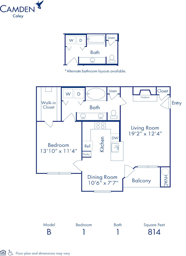 Blueprint of B-1 Floor Plan, 1 Bedroom and 1 Bathroom at Camden Caley Apartments in Englewood, CO