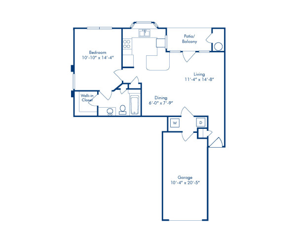 Blueprint of A2C Floor Plan, 1 Bedroom and 1 Bathroom at Camden Legacy Park Apartments in Plano, TX