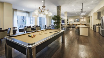 Resident lounge billiards table at Camden Lincoln Station Apartments in Lone Tree, CO