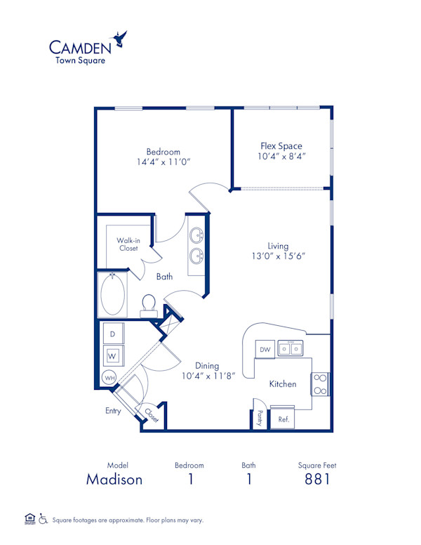 Blueprint of Madison Floor Plan, 1 Bedroom and 1 Bathroom at Camden Town Square Apartments in Kissimmee, FL