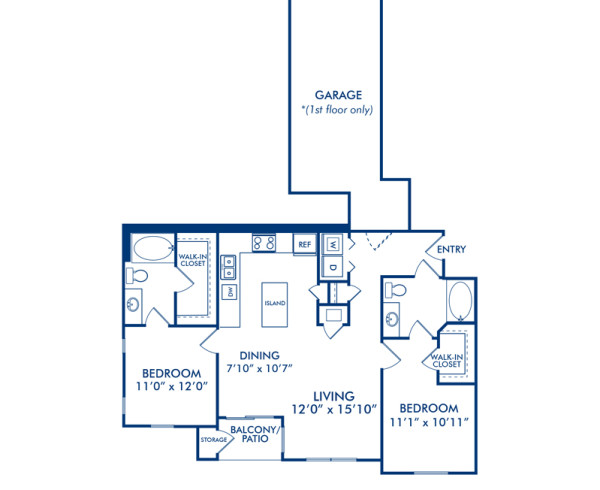 Blueprint of Tori G Floor Plan, 2 Bedrooms and 2 Bathrooms at Camden Downs at Cinco Ranch Apartments in Katy, TX