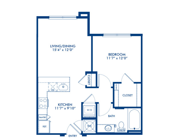 Blueprint of A2.2 Floor Plan, 1 Bedroom and 1 Bathroom at Camden Gallery Apartments in Charlotte, NC