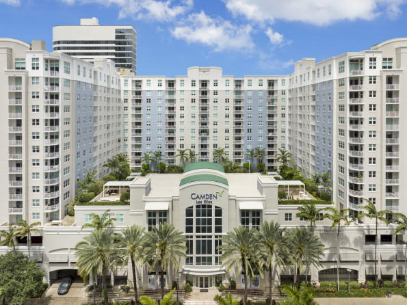 Exterior photo of the Camden Las Olas high-rise building in Fort Lauderdale, Florida.